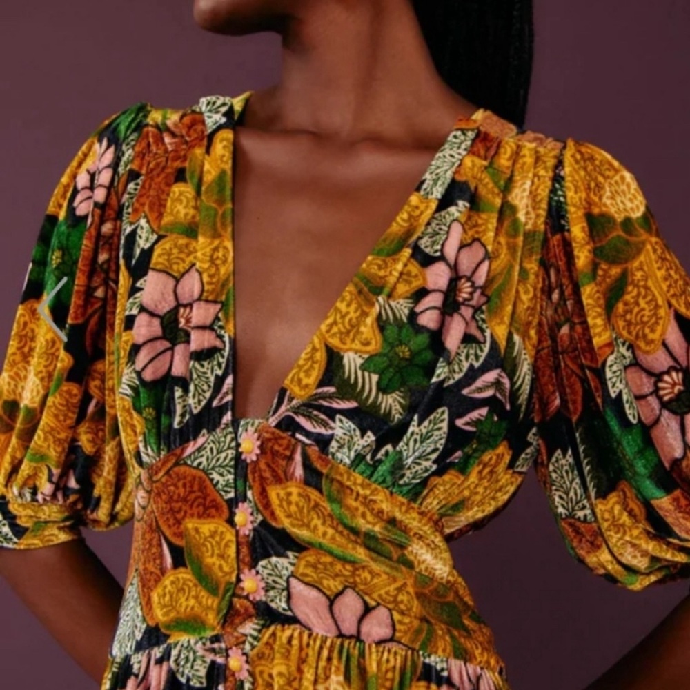 Farm Rio Garden Black Midi Dress - Velvet